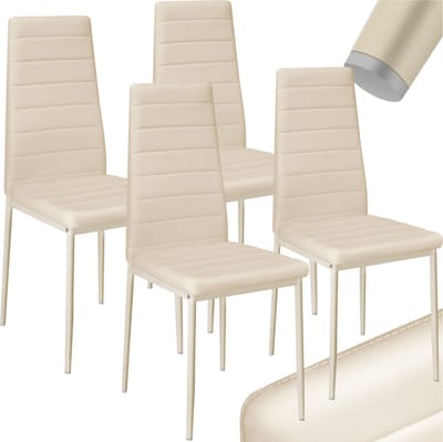 tectake® Set van eetkamerstoelen - Kunstleren stoelen met hoge rugleuning - Minimalistische, elegante stoel - Gering gewicht en eenvoudige montage - Afmetingen (LxBxH) 45 x 48 x 98,5 cm - Belastbaar tot 150 kg - Set van 4 - Beige