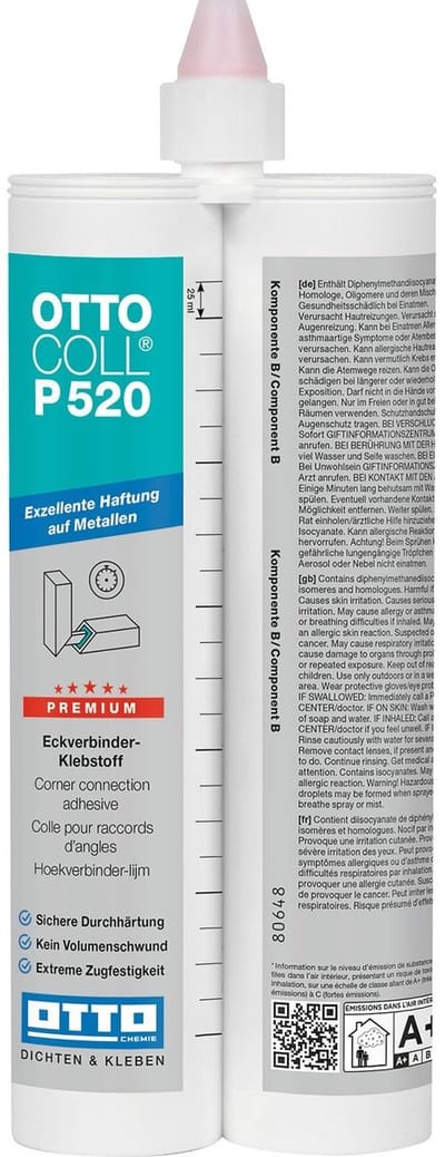 Ottocoll P520 PU-lijm 2K - 310 ml A plus B koker - RAL 9016 - voor gevel en constructie