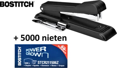 Nietmachine Bostitch zwart - B8+ontnieter & 5000 B8 nieten - voordeelset