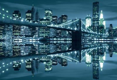 Fotobehang New York  Skyline Brooklyn Bridge | XL - 208cm x 146cm | 130g/m2 Vlies