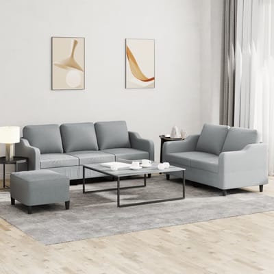 vidaXL - 3-delige - Loungeset - met - kussens - stof - lichtgrijs