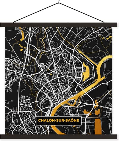 Posterhanger incl. Poster 60x60 cm - Schoolplaat - Frankrijk – Plattegrond – Kaart – Chalon-sur-Saône– Stadskaart - Textielposter - Zwarte latten - Stadskaart