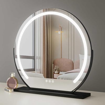 Make-upspiegel met ledverlichting, dimbare ronde spiegel, 300° draaibaar tafelblad Hollywood-stijl voor perfecte make-uptoepassing