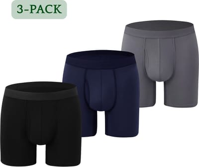 Hipperboo® Bamboe Onderbroeken - Maat L - 3 Paar - Boxershorts - Boxers - Zwart, Blauw, Grijs - Met opening - Met gulp - Ouverts - Heren Ondergoed