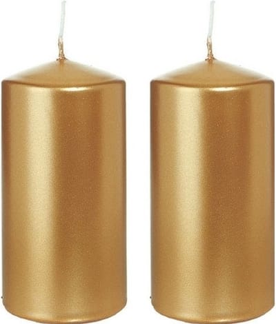 Trend Candles Cilinderkaars/stompkaars - 2x - goud - 6 x 12 cm - 40 branduren - horeca kaarsen