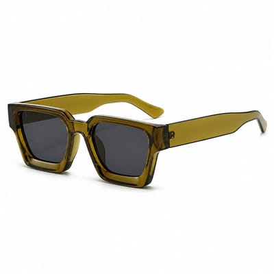 MoodLux Zonnebril Geel - Unisex - Rechthoekig Montuur met Zwarte Glazen - Retro Festivalbril - UV400 Bescherming