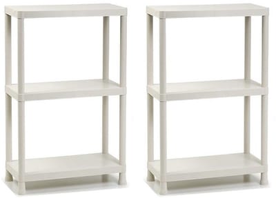 Plasticforte opbergrek schuur/zolder - 2x - kunststof - wit - 30 x 60 x 95 cm - met 3 planken