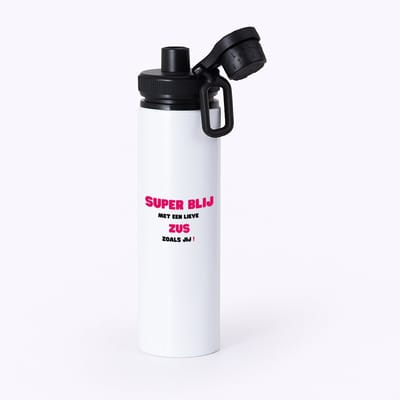 Hacebo® - super blij met een lieve zus zoals jij waterfles met draaidop zwart - Zus - de liefste zus - verjaardag - cadeautje voor zus - zus artikelen - kado - geschenk - water fles - 850ML