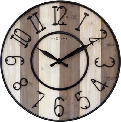 NeXtime Oxford – Grote Industrial Wandklok – 50 cm – Metaal/Hout – Zwart – Stil