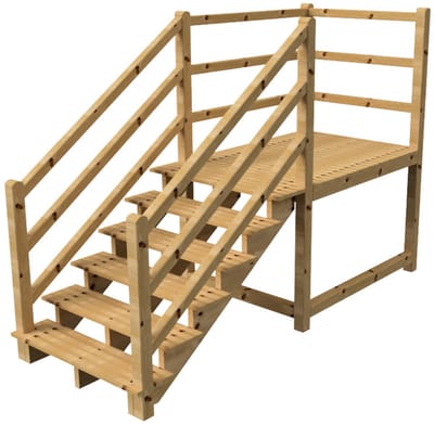 MILANO buitentrap 6 treden H105 cm - bordes L189 x B120 cm - trapleuning links en rechts - bordesleuning links en achteraan