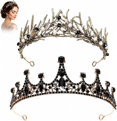 Zwarte Barokke Kroon met Rhinestones - Vintage Elegantie voor Bruiloften, Verjaardagen en Kostuumfeesten, Stijlvol Hoofdsieraad voor Vrouwen
