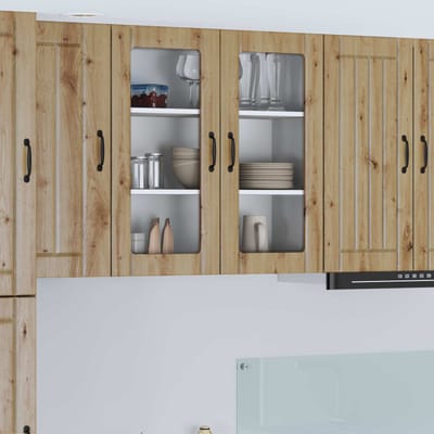 vidaXL - Wandglas - Kasten - LUCCA - Artisanaal - eiken - 80 - x - 31 - x - 80 - cm