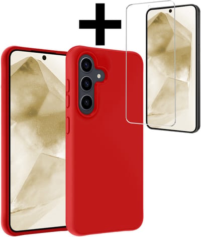 Hoesje - Met Screenprotector - Geschikt voor Samsung Galaxy A56 - Sterk & Shockproof - Back Cover - Siliconen Case - Telefoon Hoes - Telefoonhoesjes - Rood
