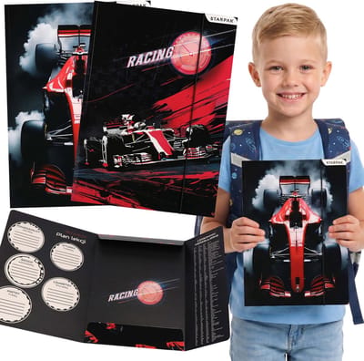 Raceauto Schoolmap met elastiek A4 voor jongens, voor documenten, tekeningen, leermiddelen