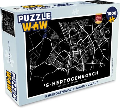 Puzzel 's-Hertogenbosch - Kaart - Zwart - Legpuzzel - Puzzel 1000 stukjes volwassenen