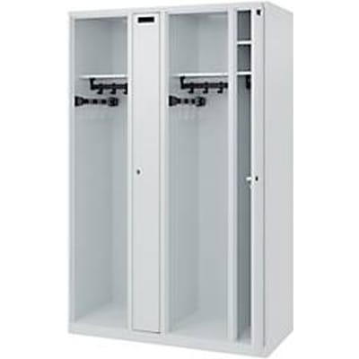 Brandweerkluis C+P Evolo Kombi, 4 vakken voor 2 personen, zonder helmhouder, vloerglijders, B 1200 x D 500 x H 1850 mm, RAL 7035 lichtgrijs