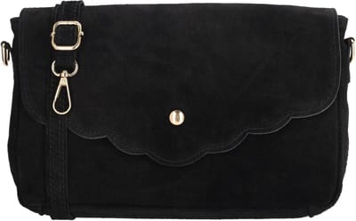 Charm London Mariëlle Schoudertas - Crossbody - Suede - Overslag - Verstelbare Band - Ritssluiting - Dames - Leren Dames Tas - Zwart