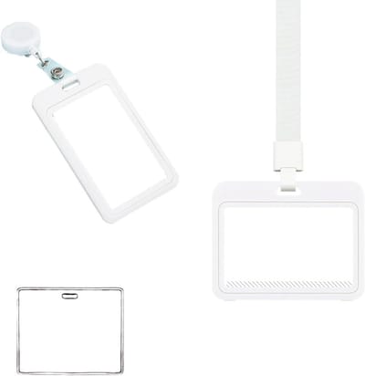 Badgehouder met Lanyard - Kaarthouder ID Clip - Professioneel Organiseren - Horizontale Verticale Sleuven - 3 Stuks - Wit