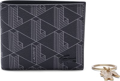 LACOSTE portemonnee sleutelhanger The Blend Billfold Key Ring Box Monogram Noir Gris zwart
