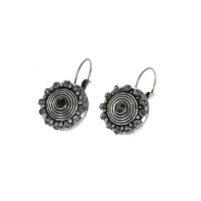 Behave - Ronde oorsteker met zwarte steentjes - Zilverkleur - Boho chic