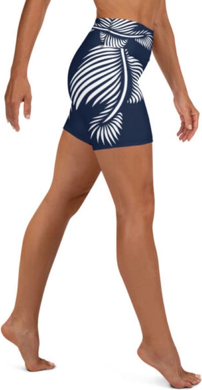 Sport Short - design Lines 4 Peace - High Waist Dry Fit High Performance 4way stretch - UPF 50+ - Hardloop - Yoga - Fitness - Dans  - Pilates - Training -Korte Broek- marineblauw wit – dames-maat S