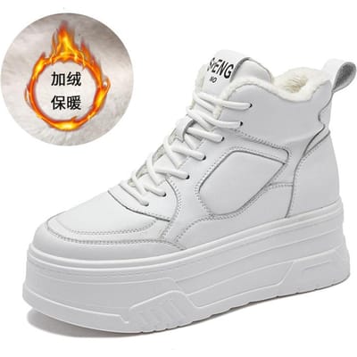 Dames High-top Witte Schoenen Nieuwe Velvet Leer Casual Schoenen Dikke zool Verhoogde Sport Platform Schoenen 34 white