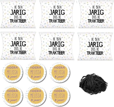 Gepersonaliseerde Traktatie set - Ik ben jarig dus ik trakteer - Cadeaudoosje - Gondeldoosje - Cadeaulabels - Elastiek - Met naam - Uitdelen