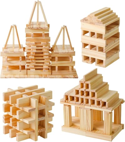 Houten Bouwstenen - Constructiespeelgoed Stapelen - Fijne Motoriek Trainen - Evenwicht Ontwerp - 100 Delig - Houtkleur