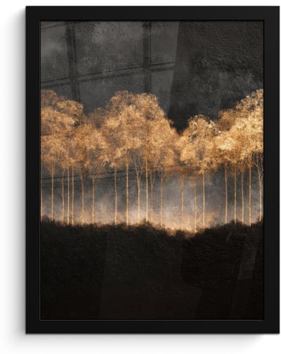 Poster in lijst - Fotolijst 30x40 cm - Posters - Gouden Bomen in Mistig Landschap - Posterlijst zwart - Decoratie - Wanddecoratie woonkamer - Muurdecoratie slaapkamer