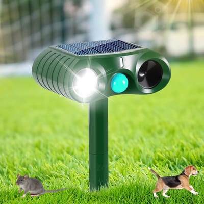 Ultrasone Dierenafschrikker voor de Tuin, Zonne-energie Dierpreventiesysteem met Bewegingssensor, Waterdicht en Oplaadbaar met LED Lamp voor Katten, Vossen, Eekhoorns en Honden