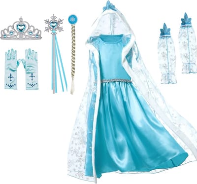 Het Betere Merk prinsessenjurk meisje - Elsa jurk - prinsessen speelgoed - verkleedjurken meisjes - maat 92/98 - kroon - toverstaf