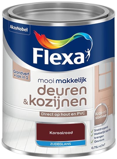 Flexa - Mooi Makkelijk Deuren & Kozijnen Zijdeglans - Koraalrood - Mengverf - 750 Ml