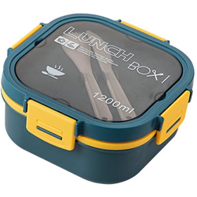 2 Laags Plastic Salade Lunchbox Magnetronbestendig Salade Lunchcontainer Draagbaar Fruit Vetverminderend 1200ML blauw