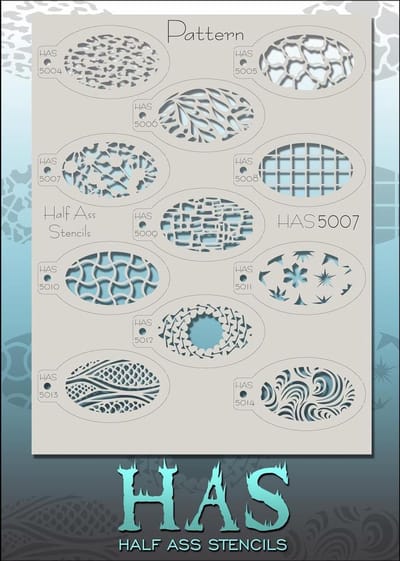 Bad Ass Half Ass Stencil set Nr. 5007 Pattern - HAS5007 - Schmink sjabloon - Bad Ass Stencil - Geschikt voor schmink en airbrush