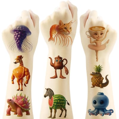 20 stuks Tung Tung Sahur Abstracte Dierlijke Tattoo Stickers Italiaanse Hersenkronkel Grappige Tijdelijke Waterdichte Tattoos Decals Kinderfeest Cadeau beige