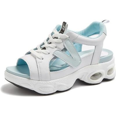 Vrijetijdssandalen Dames Zomer Nieuw Dikke Zool Student Leer Papa Luchtkussen Damesschoenen Visschoenen 38 lichtblauwe kleur