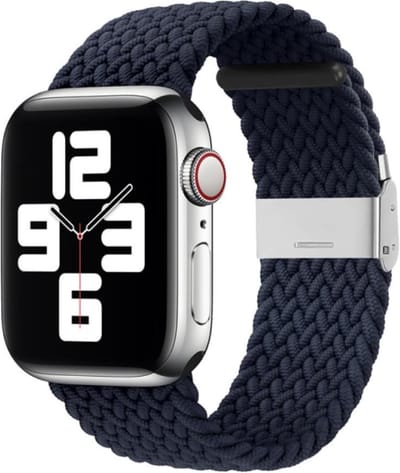 By Qubix - Geschikt voor Apple Watch bandje - Braided nylon bandje - Donkerblauw - Geschikt voor Apple Watch 44mm / 45mm / 46mm / 49mm (Ultra 1,2 en 3) - nylon - bandje iWatch