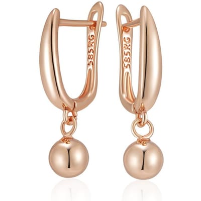 Boucles d'oreilles pendantes simples, lisses, en forme de boule ronde pour femmes, couleur or rose, personnalité, tendance, bijoux quotidiens, accessoires pour filles beige