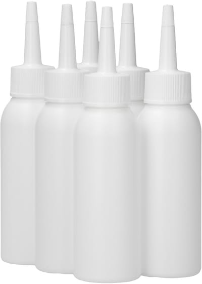 6 x 100 ml ronde fles HDPE wit + doseer tuitdop knijpbaar wit - BPA Vrij - Niet Breekbaar - Plastic Flesjes Navulbaar - Met Dop - Lege Flessen - 6 stuks