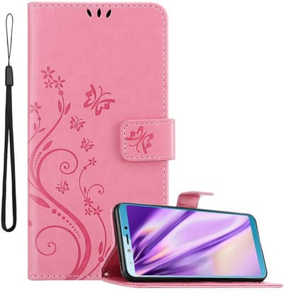 Cadorabo Hoesje geschikt voor Samsung Galaxy A6s in BLOEMEN ROZE - Beschermhoes in bloemmotief met magnetische sluiting, standfunctie en kaartsleuven Book Case Cover Etui