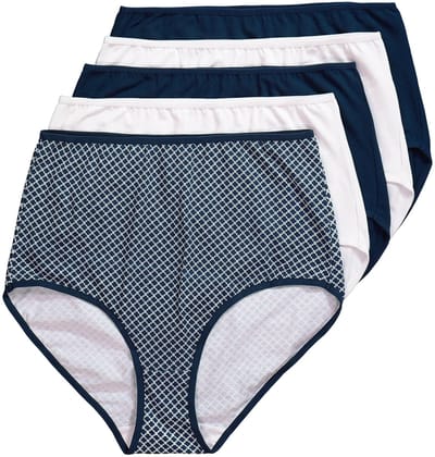 Ulla Popken - Dames - Maxislips set van 5 motief/effen hoge taille - Nachtblauw - Maat 46+