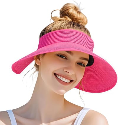 Vouwbare Zonnehoed voor Dames met Brede Rand, Ideaal voor Strand en Zomer, Ponytail Geschikt, UV-Bescherming
