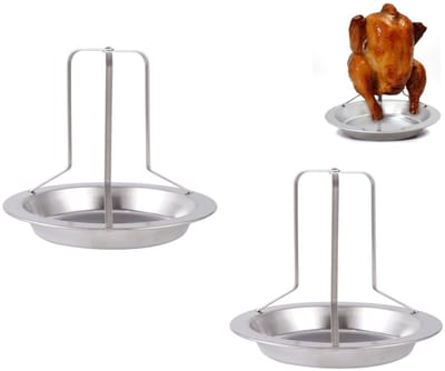 2 stuks braadrek voor kip, roestvrijstalen standaard, afneembaar verticaal braadrek, kamperen in de buitenlucht, braadrek voor hele kip, 17 cm * 19 cm, geschikt voor gebraden kip en kalkoen, grillen - zilver