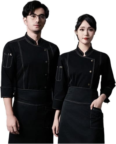 Professionele Koksjas - Keukenuniform Werkkleding - Culinaire Werkzaamheden - Ademende Robuuste Stof - Lange Mouwen - Zwart
