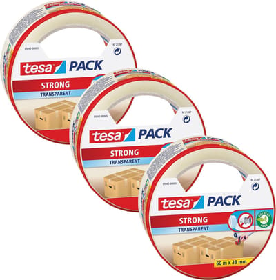 Tesa verpakkingstape - 3x - transparant - 66 m x 50 mm - tape rol - verpakkingsbenodigdheden - Verpakkingstape/inpaktape - Dozen afsluittape