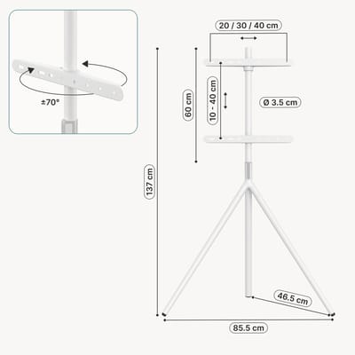 TV standaard Valle Tv statief 137x86x47 cm tot 65 inch wit pro.tec
