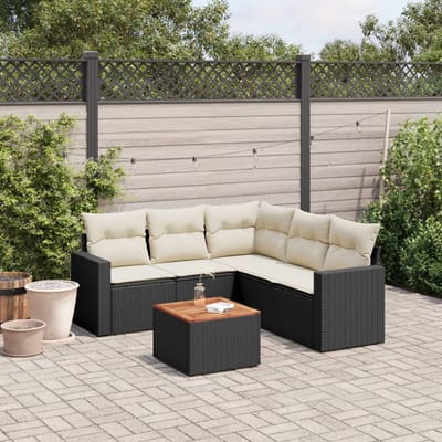 vidaXL - 6-delige - Loungeset - met - kussens - poly - rattan - zwart