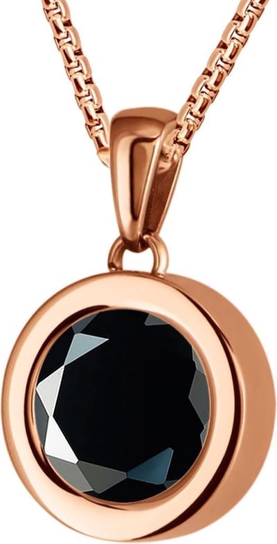Quiges 12mm Mini Munt Hanger Rosékleurig RVS Glans met Geslepen Zirkonia Zwart Munt en Box Ketting Ankerketting 42-46cm