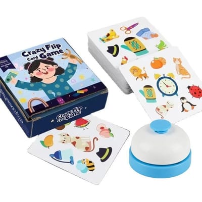 Jeu de Cartes Crazy Flip pour Enfants Jeu de Cartes Mémoire Animaux pour Enfants Entraînement Cérébral Pensée Logique Amusement Interactif Familial blue