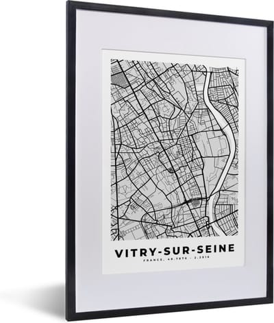 Fotolijst incl. Poster - Kaart - Stadskaart - Frankrijk - Vitry-sur-Seine - Plattegrond - 30x40 cm - Posterlijst